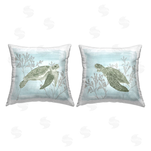stupell industries Lucille Price | Turtles Swimming Coral Reef Printed Throw Pillow Set