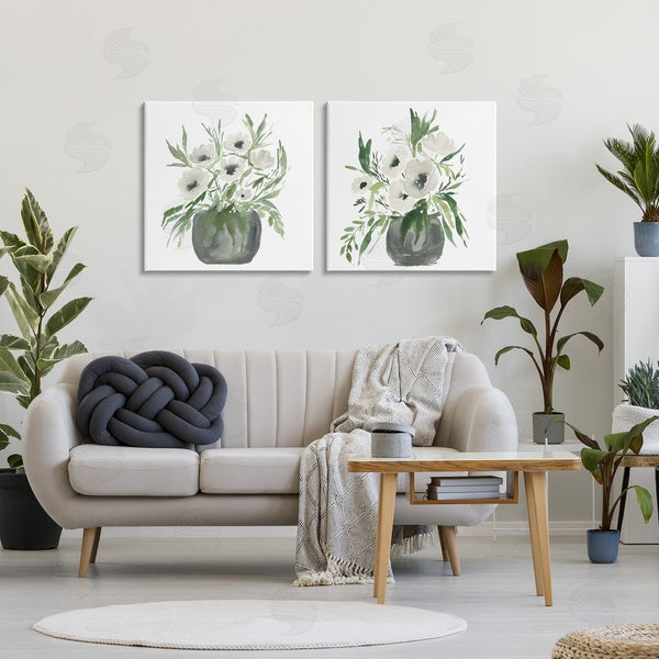 Stupell Industries Lucille Price | White Anemone Vases Wall Art