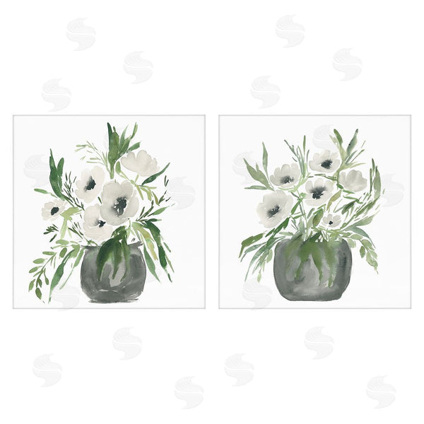 stupell industries Lucille Price | White Anemone Vases Wall Art