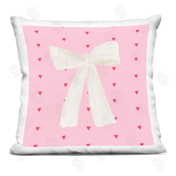 stupell industries Lucille Price | White Bow on Hearts Printed Throw Pillow