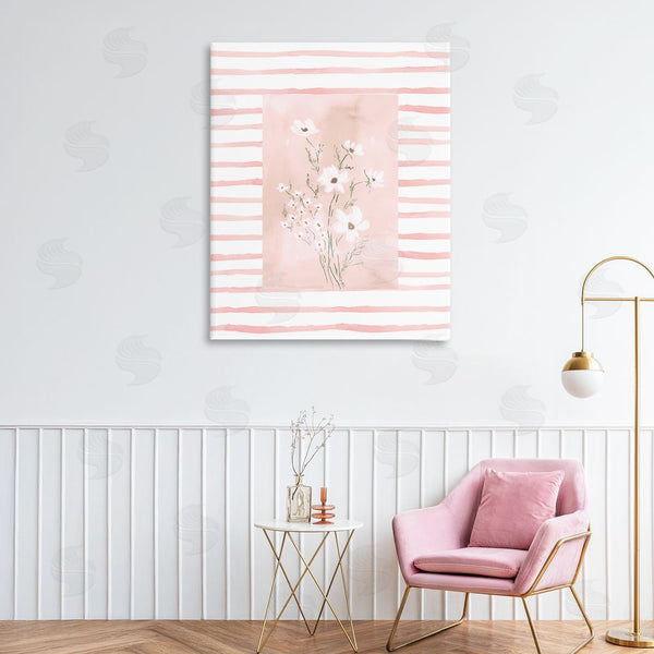 Stupell Industries Lucille Price | White Cosmos On Pink Stripes Wall Art