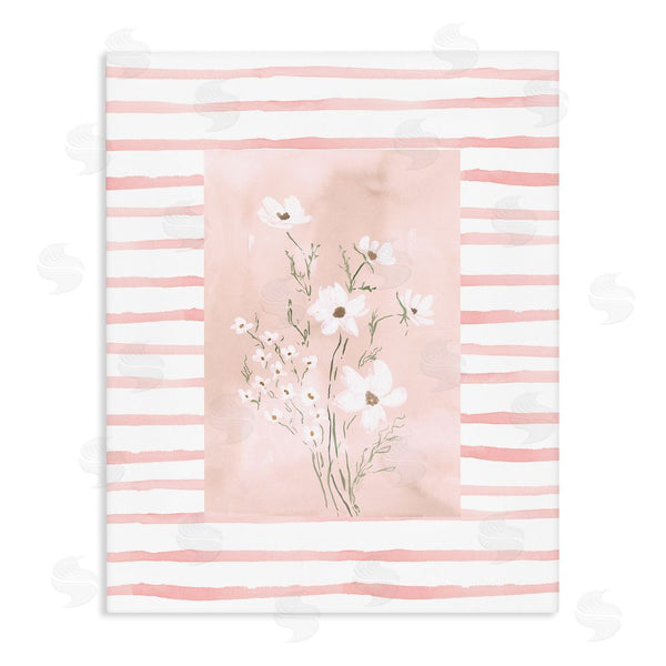 stupell industries Lucille Price | White Cosmos on Pink Stripes Wall Art