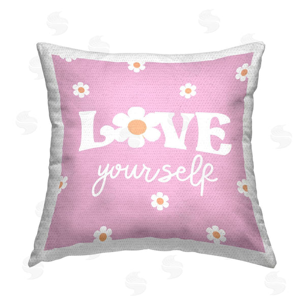 Stupell Industries Lula Bijoux & Co. | Love Yourself Pink Daisies Phrase Printed Throw Pillow