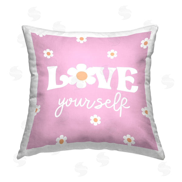 stupell industries Lula Bijoux & co. | Love Yourself Pink Daisies Phrase Printed Throw Pillow