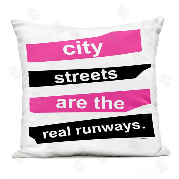 Stupell Industries LulusimonSTUDIO | City Streets Real Runways Phrase Printed Throw Pillow