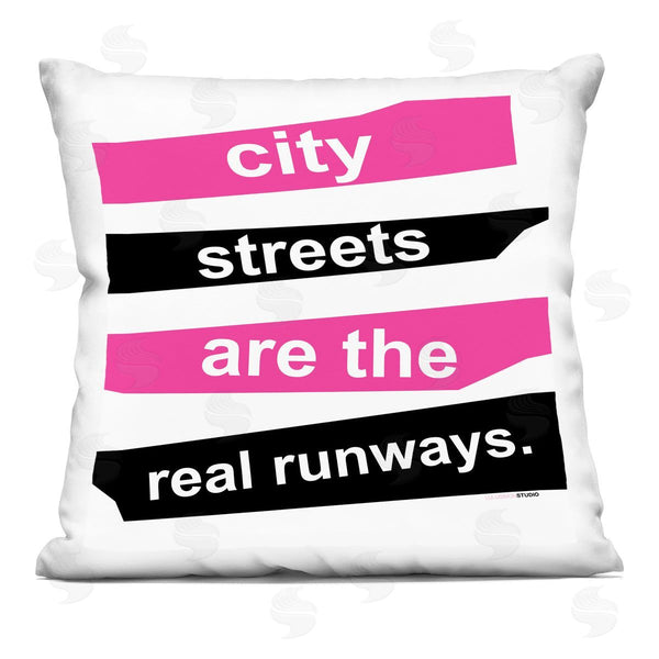 stupell industries lulusimonSTUDIO | City Streets Real Runways Phrase Printed Throw Pillow