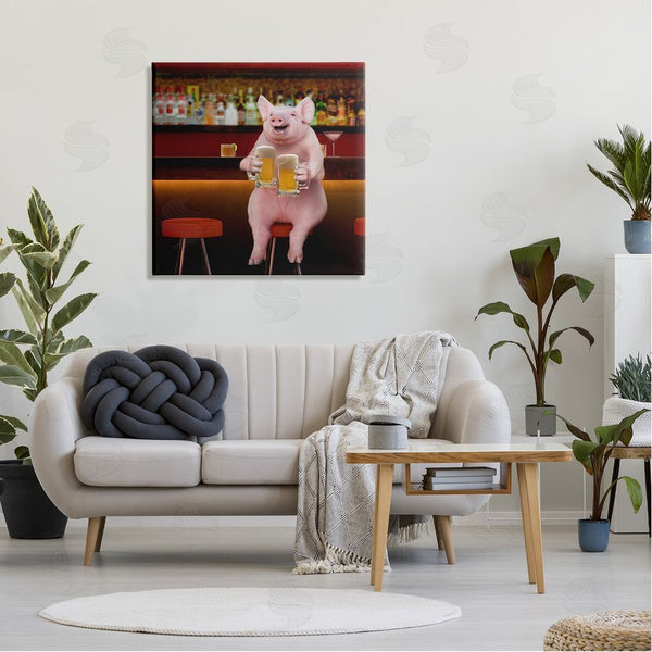 Stupell Industries Lund Roeser | Pig On Pub Bar Stool Wall Art