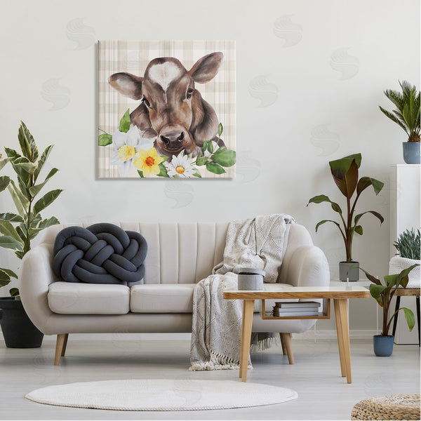 Stupell Industries Lux + Me Designs | Country Gingham Floral Cow Wall Art