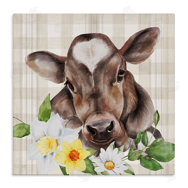 stupell industries Lux + Me Designs | Country Gingham Floral Cow Wall Art