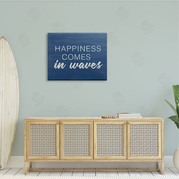Stupell Industries Lux + Me Designs | Inspirational Happiness Comes In Waves Blue Coastal Waves Wall Art