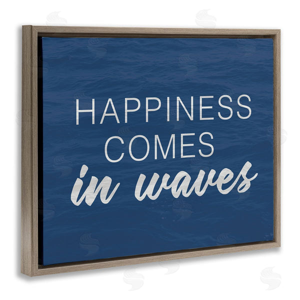 Stupell Industries Lux + Me Designs | Inspirational Happiness Comes In Waves Blue Coastal Waves Wall Art