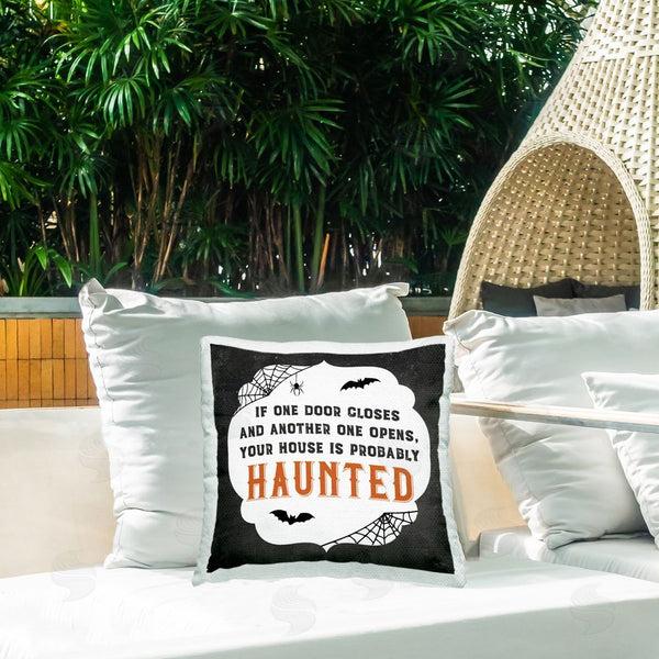 Stupell Industries Lux + Me Designs | One Door Closes Haunted House Printed Throw Pillow