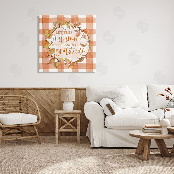 Stupell Industries Lux + Me Designs | Season Of Gratitude Autumnal Country Plaid Leaf Border Wall Art