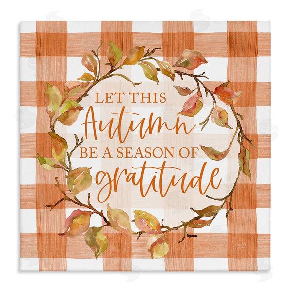 stupell industries Lux + Me Designs | Season Of Gratitude Autumnal Country Plaid Leaf Border Wall Art