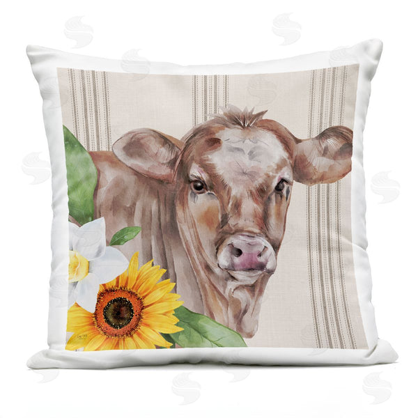 Stupell Industries Lux + Me Designs | Striped Country Cow Sunflowers Printed Throw Pillow