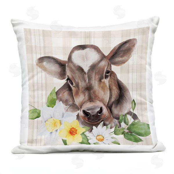 Stupell Industries Lux + Me Designs | Tartan Calf Cow Daffodil Blooms Printed Throw Pillow