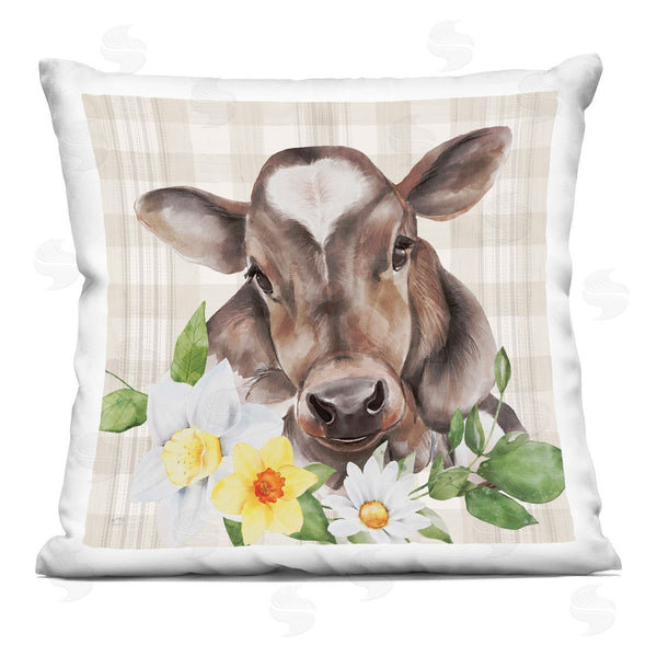 stupell industries Lux + Me Designs | Tartan Calf Cow Daffodil Blooms Printed Throw Pillow