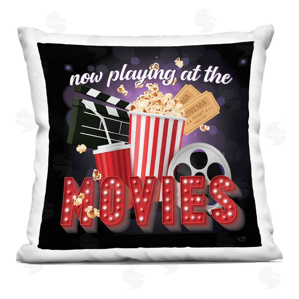 stupell industries Lux + Me Designs | Vintage Now Playing Movies Printed Throw Pillow