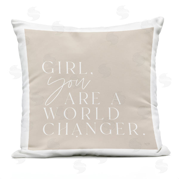 Stupell Industries Lux + Me Designs | World Changer Inspirational Girls Beige Quote Printed Throw Pillow