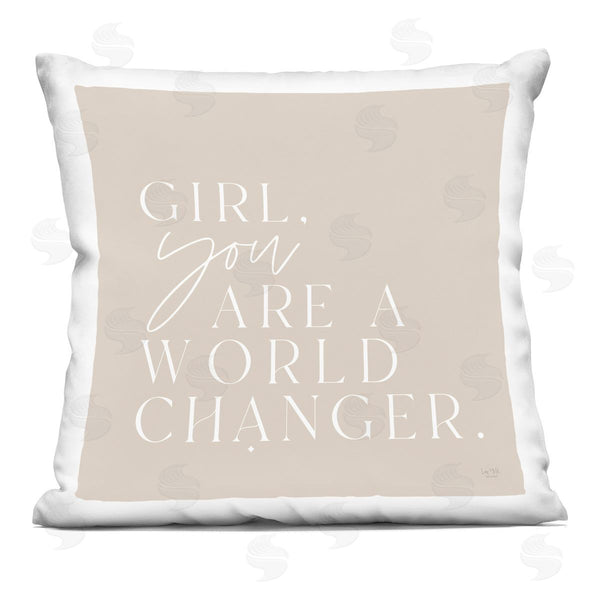 stupell industries Lux + Me Designs | World Changer Inspirational Girls Beige Quote Printed Throw Pillow