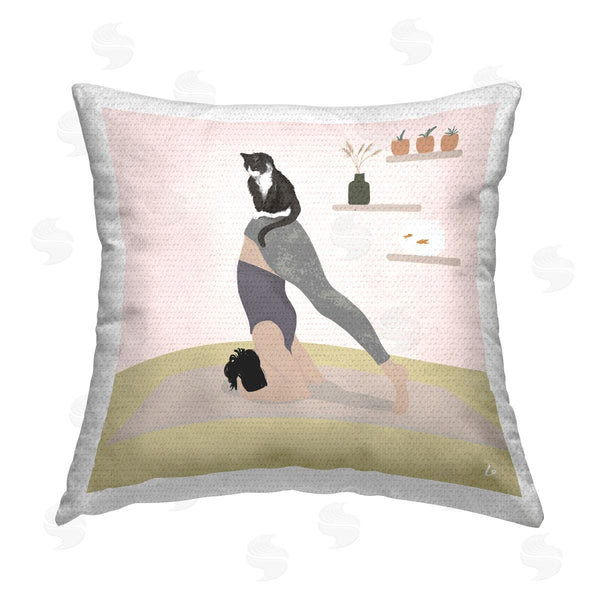 Stupell Industries Lydia Orange | Downward Cat Yoga Pose Printed Throw Pillow