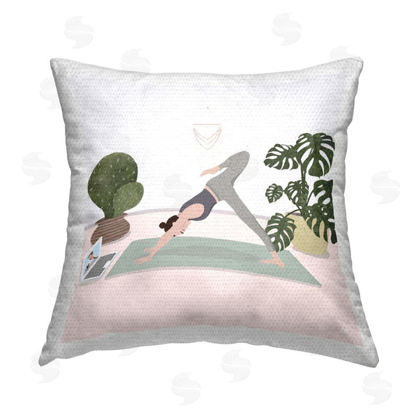 Stupell Industries Lydia Orange | Yoga Stretches With Plants Printed Throw Pillow