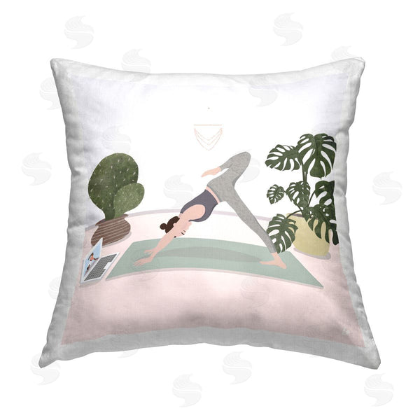 stupell industries Lydia Orange | Yoga Stretches with Plants Printed Throw Pillow