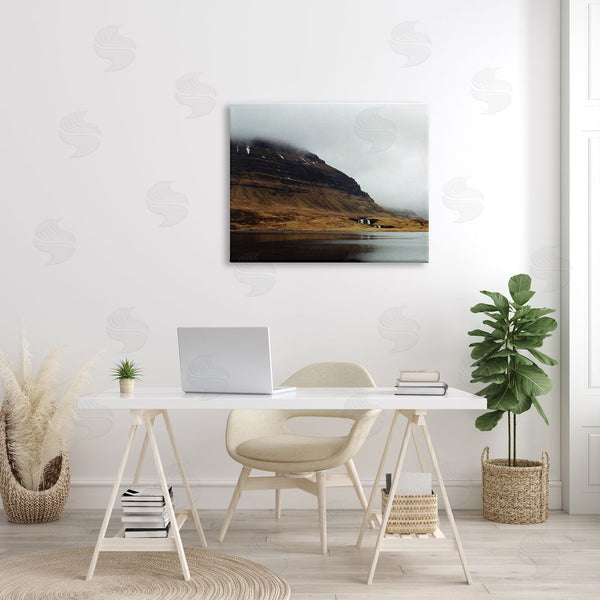 Stupell Industries Lynann Colligan | Lake Side Cliffs Looming Fog Plateau Landscape Wall Art