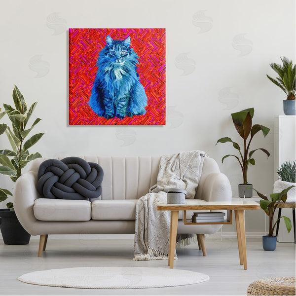 Stupell Industries Lynnda Rakos | Modern Pop Design Bold Red Blue Longhair Cat Wall Art