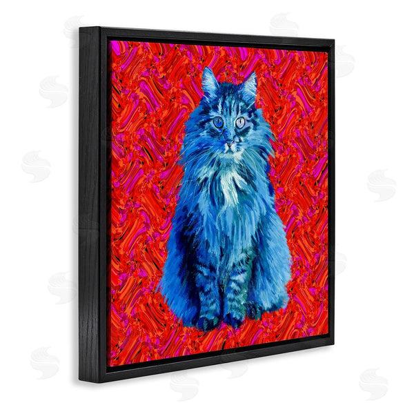 Stupell Industries Lynnda Rakos | Modern Pop Design Bold Red Blue Longhair Cat Wall Art