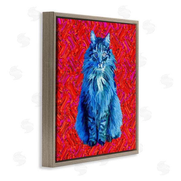 Stupell Industries Lynnda Rakos | Modern Pop Design Bold Red Blue Longhair Cat Wall Art