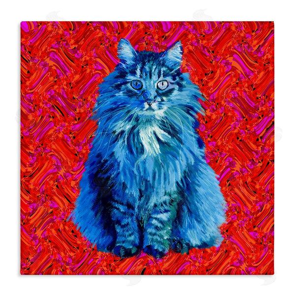 stupell industries Lynnda Rakos | Modern Pop Design Bold Red Blue Longhair Cat Wall Art