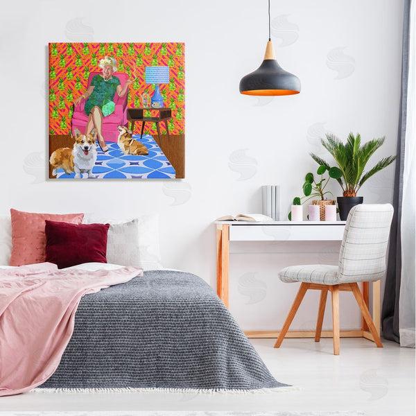 Stupell Industries Lynnda Rakos | Modern Queen Corgi Dogs Pineapple Patterned Background Wall Art