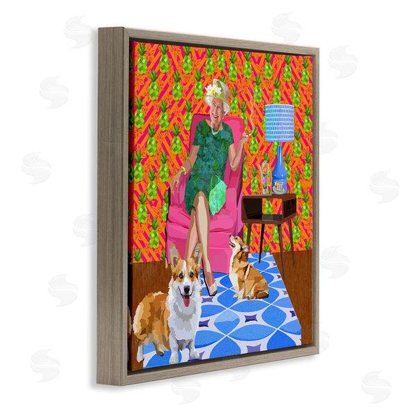 Stupell Industries Lynnda Rakos | Modern Queen Corgi Dogs Pineapple Patterned Background Wall Art