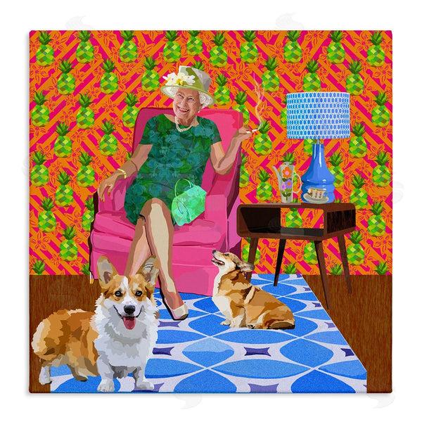 stupell industries Lynnda Rakos | Modern Queen Corgi Dogs Pineapple Patterned Background Wall Art