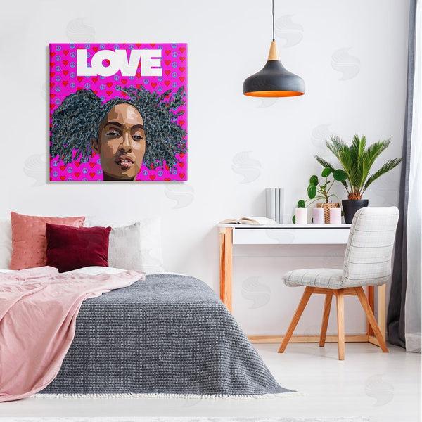 Stupell Industries Lynnda Rakos | Patterned Pink Love Peace Sign Hearts Person Wall Art