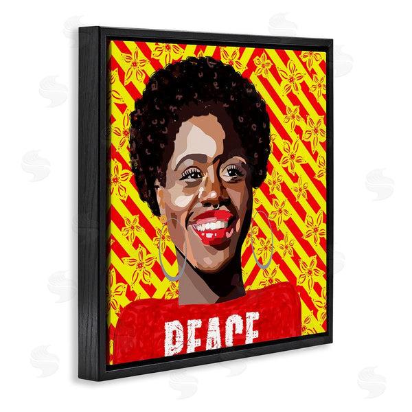 Stupell Industries Lynnda Rakos | Peace Text Smiling Woman Floral Red Stripes Wall Art