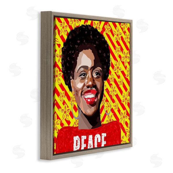 Stupell Industries Lynnda Rakos | Peace Text Smiling Woman Floral Red Stripes Wall Art