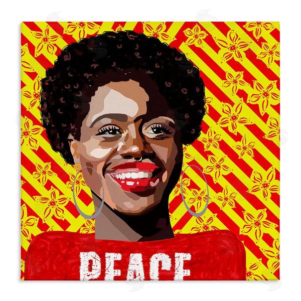 stupell industries Lynnda Rakos | Peace Text Smiling Woman Floral Red Stripes Wall Art