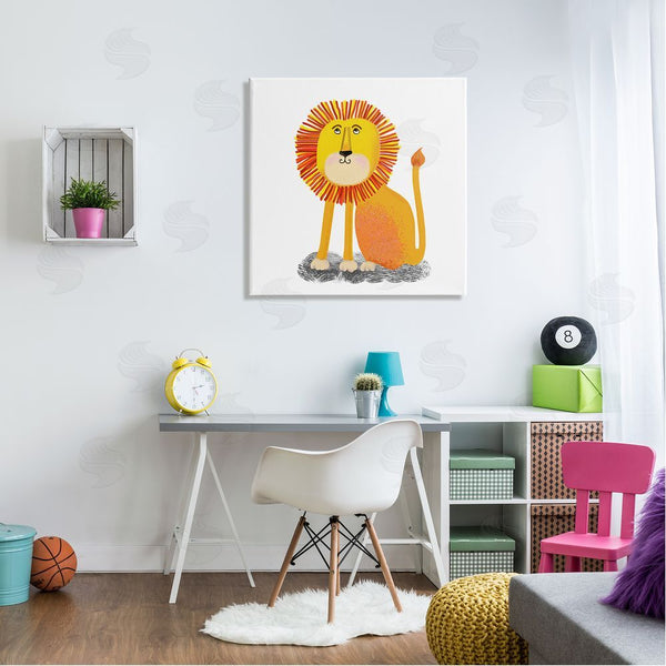 Stupell Industries Lynnda Rakos | Playful Smiling Lion Sitting Quirky Orange Mane Wall Art