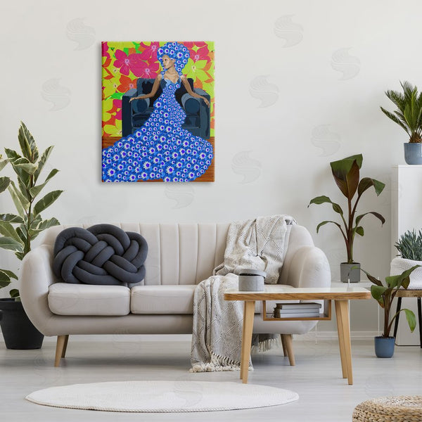 Stupell Industries Lynnda Rakos | Woman In Blue Retro Floral Pattern Wall Art