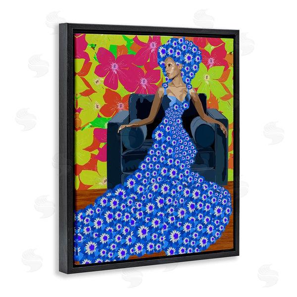 Stupell Industries Lynnda Rakos | Woman In Blue Retro Floral Pattern Wall Art