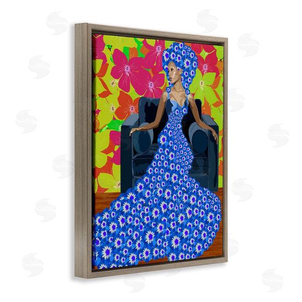 Stupell Industries Lynnda Rakos | Woman In Blue Retro Floral Pattern Wall Art