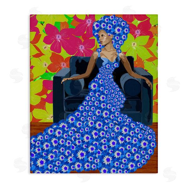 stupell industries Lynnda Rakos | Woman In Blue Retro Floral Pattern Wall Art