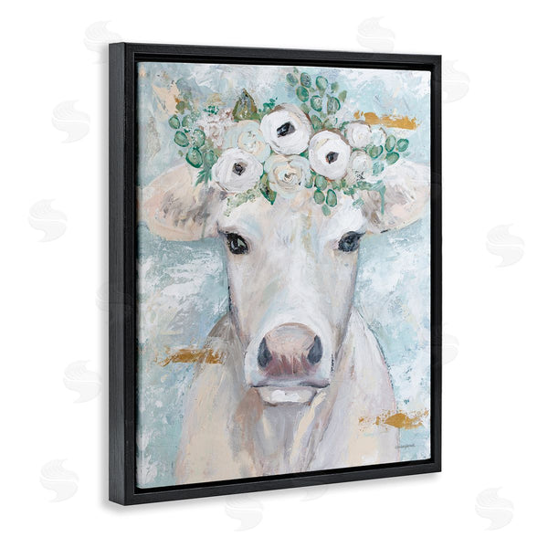 Stupell Industries Mackenzie Kissell | Country Cattle Cow White Flower Crown Brushstrokes Wall Art