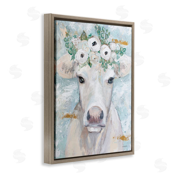 Stupell Industries Mackenzie Kissell | Country Cattle Cow White Flower Crown Brushstrokes Wall Art