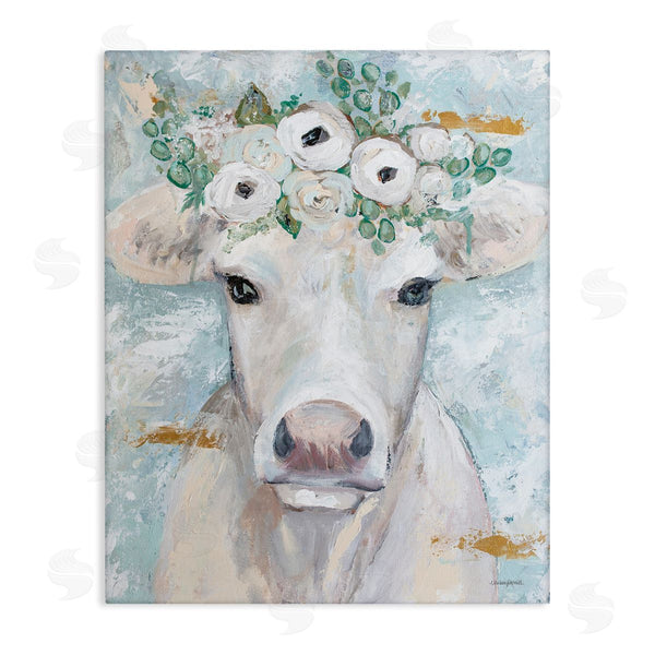 stupell industries Mackenzie Kissell | Country Cattle Cow White Flower Crown Brushstrokes Wall Art