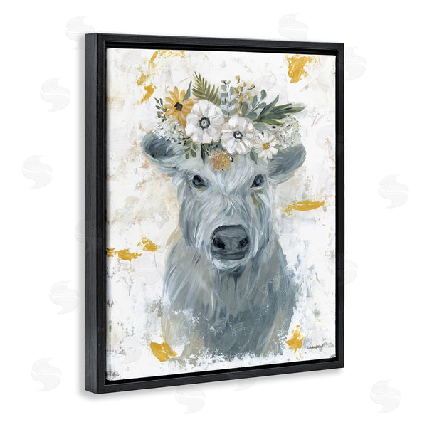 Stupell Industries Mackenzie Kissell | Grey Cattle With Flowers