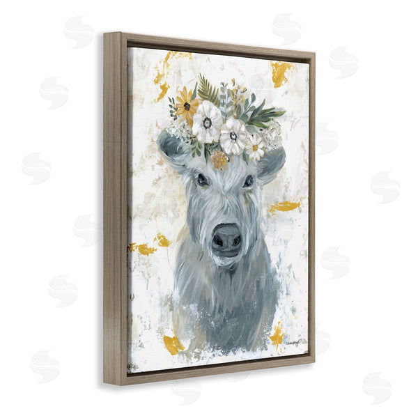 Stupell Industries Mackenzie Kissell | Grey Cattle With Flowers