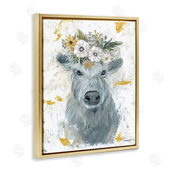 Stupell Industries Mackenzie Kissell | Grey Cattle With Flowers